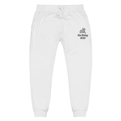 white lightweight fleece pants with Lamb logo and “the living GOD” text printed on thigh.
