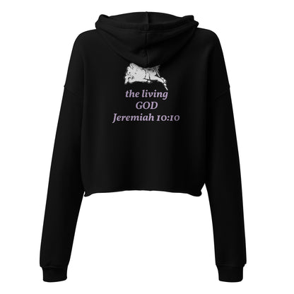 Black crop hoodie with lamb image on the back
